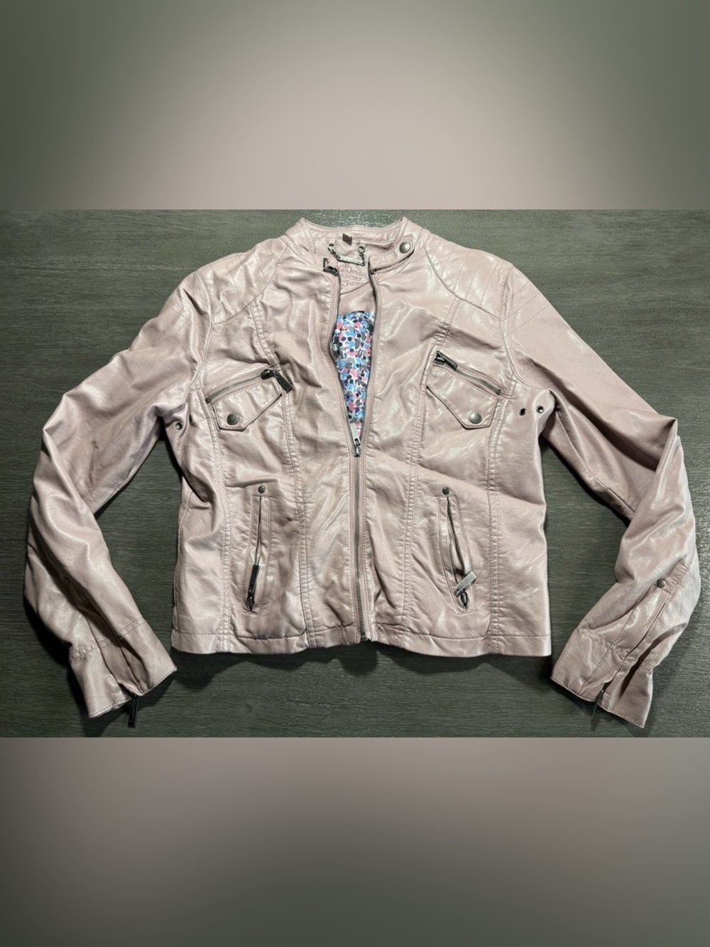 Jou Jou Dusty Pink Jacket Moto Faux Leather Bomber Top L